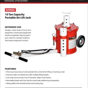 Air Lift Jack, 10 Ton, Portable (Norco: model 82990C)