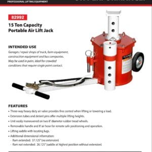 Air Lift Jack, 15 Ton, Portable (Norco: model 82992)
