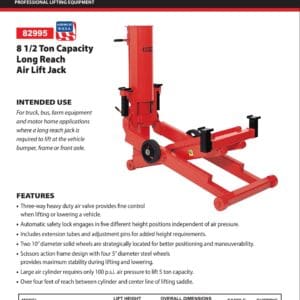 Air Lift Jack, 8-1/2 Ton, Long Reach (Norco: model 82995)