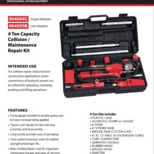 Porta-Power Collision Repair Kit, 4 Ton, Cast Adapters with gauge (Norco: model 904005B)