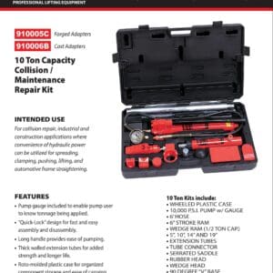 Porta-Power Basic Collision Repair Kit, 10 Ton, Forged Adapters with gauge (Norco: model 910005C)