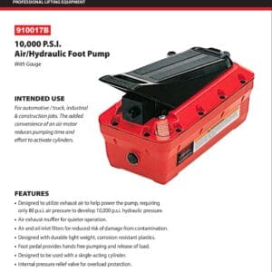 Hydraulic Foot Pump, 10,000 PSI, Air (Norco: model 910017B)