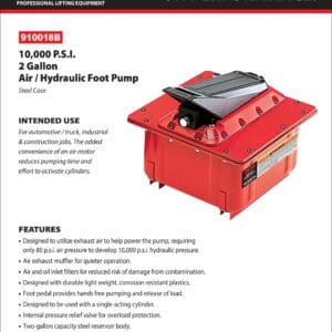 Hydraulic Foot Pump, 10,000 PSI, Steel Case, Air (Norco: model 910018B)