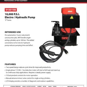 Hydraulic Pump, 10,000 PSI, Electric, "Z" Series (Norco: model 910019B)