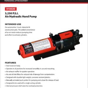 Hydraulic Pump, 3,250 PSI, Hand Activated (Norco: model 910020)