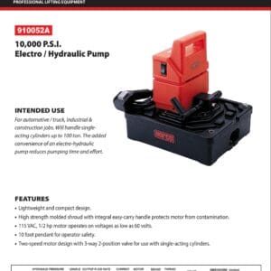 Hydraulic Pump, 10,000 PSI, Electric (Norco: model 910052A)