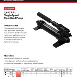Hydraulic Pump, 2,850 PSI, Hand Operation (Norco: model 925009A)
