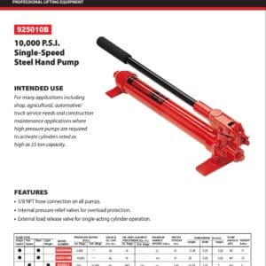 Hydraulic Pump, 10,000 PSI, Hand Operated (Norco: model 925010A)